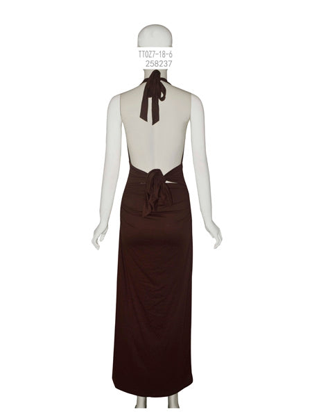 Chocolate Brown Halter Maxi Dress