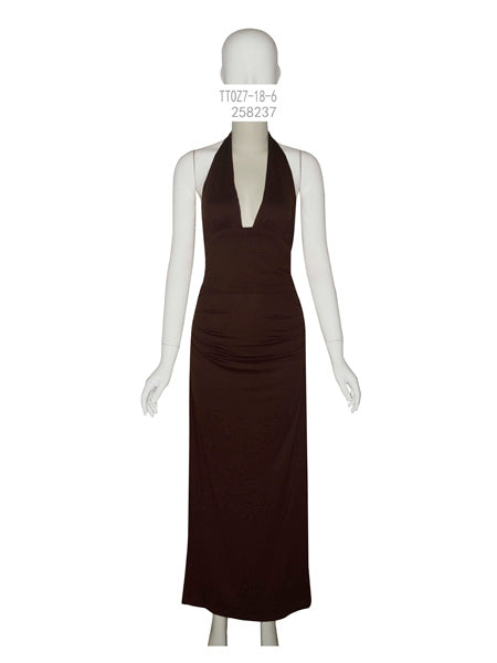 Chocolate Brown Halter Maxi Dress