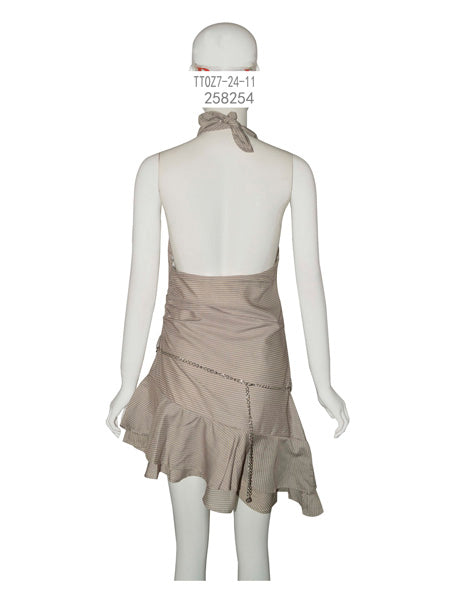 Beige Halter Cowl Neck Mini Dress with Ruffle Hem