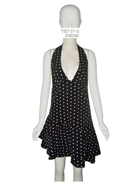 Black Polka Dot Halter Mini Dress