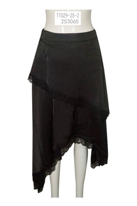 Asymmetrical Lace Trim Midi Skirt