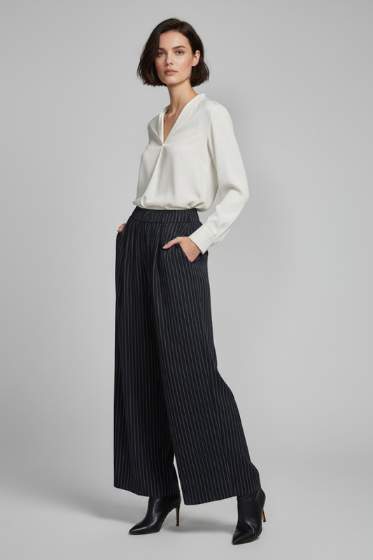 Pinstripe Wide-Leg Pants