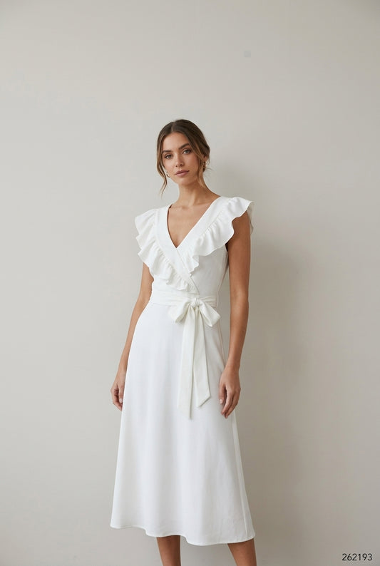 Ruffle Front Tie Midi Dress