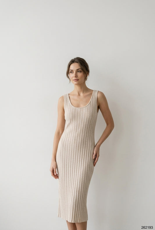 Scoop-Neck Ribbed Knit Tank Midi Dress