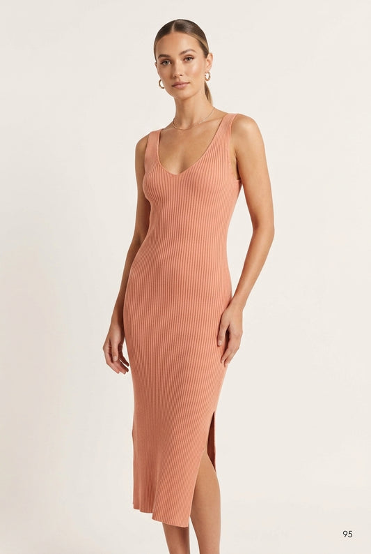Knitted Slit Midi Dress