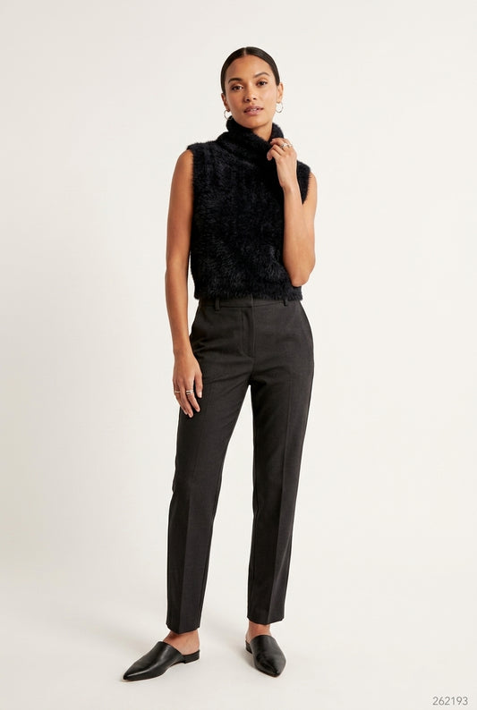 High-Neck Fuzzy Sleeveless Knit Top